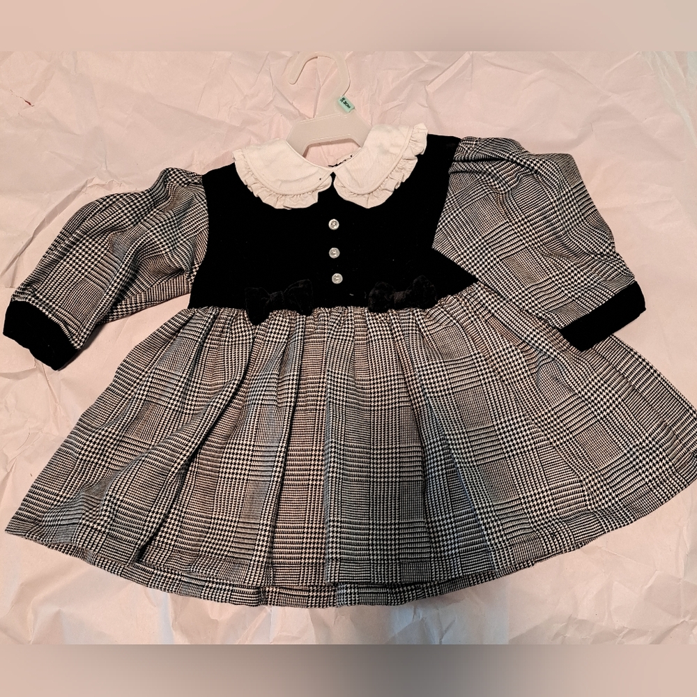 The Children's Place Black and White Checkered Christmas Baby Dress